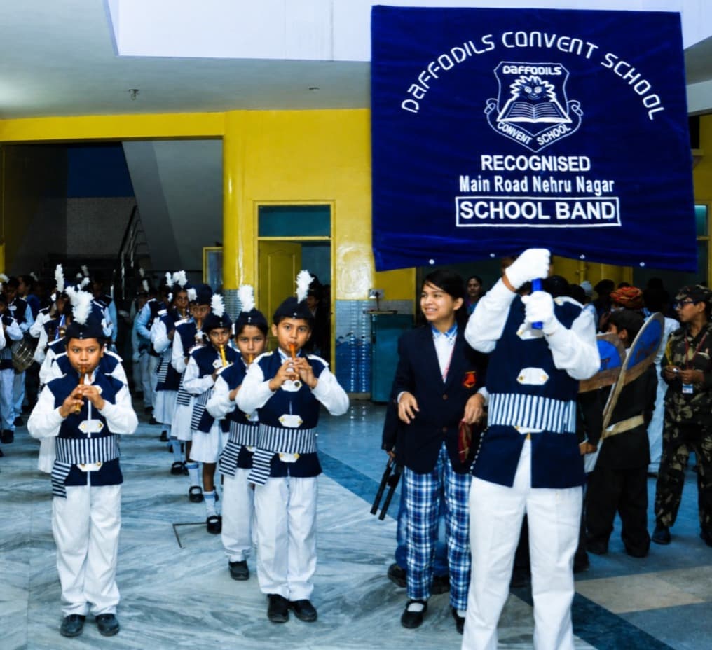 School marching band performance